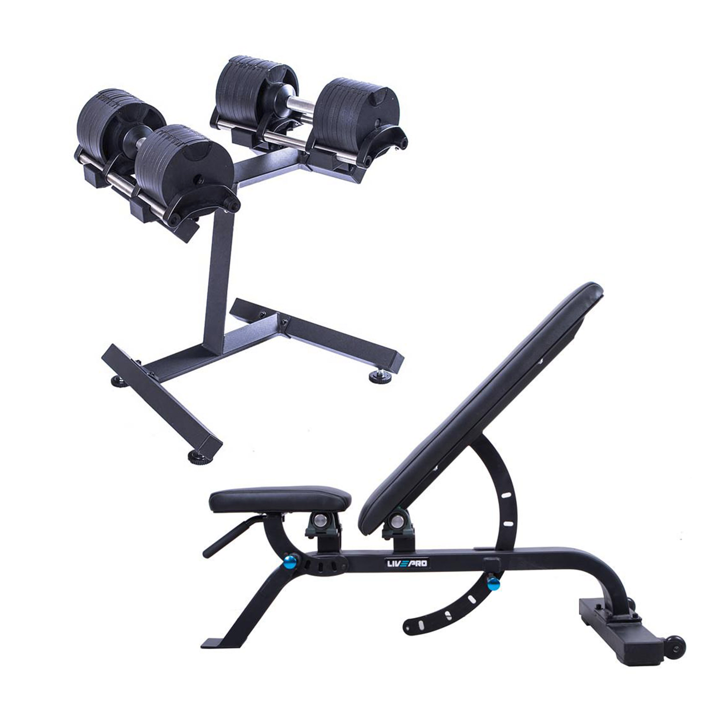 Gimnasio en casa Livepro - Set con mancuernas y banco